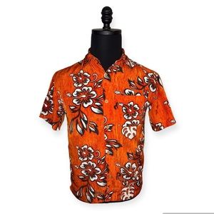XG Island Tropic Hawaiian Orange Floral Short Sleeve Button Down Shirt